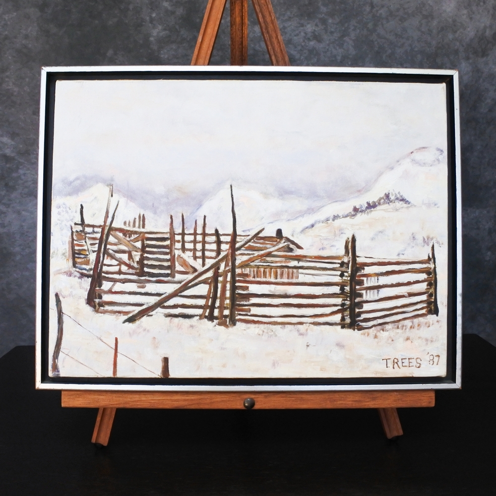 Vintage Signed Original Framed Oil Painting Landscape Winter Snow Mountain Scene
